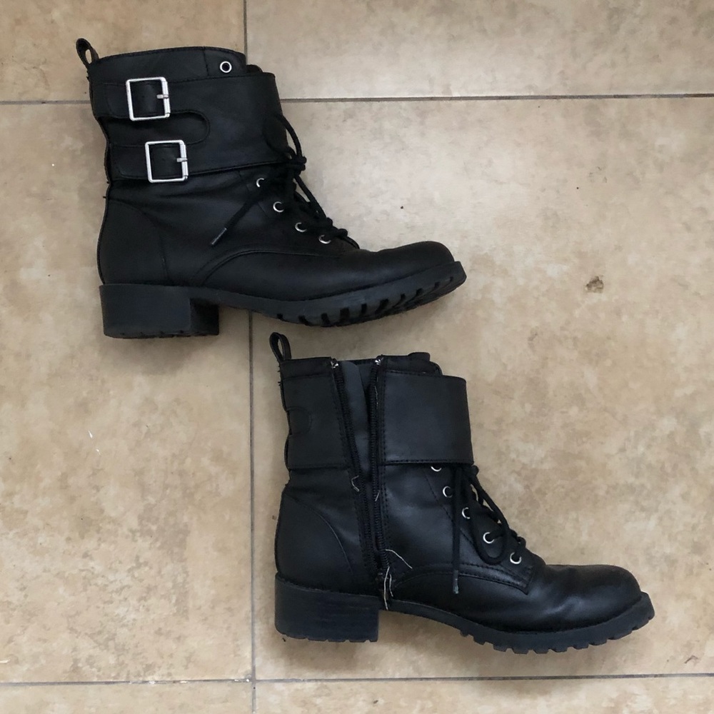 Black Faux Leather Forever 21 Combat Boots